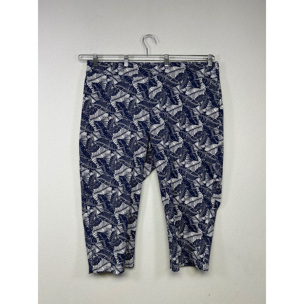Tropical Coastal Casey Key Womens 3X Navy Blue White Leaf Print Capri Pants